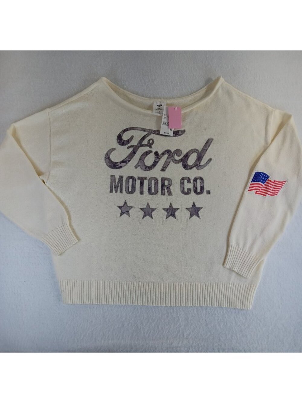 Ford Motor Co. Women's Whisper White Relaxed Fit Boat Neck Sweater LARGE